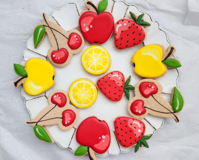 Fruits strawbery taste  cherry apple lemon shape cookies  red yellow color adorable woman girl baby shower present gift birthday party