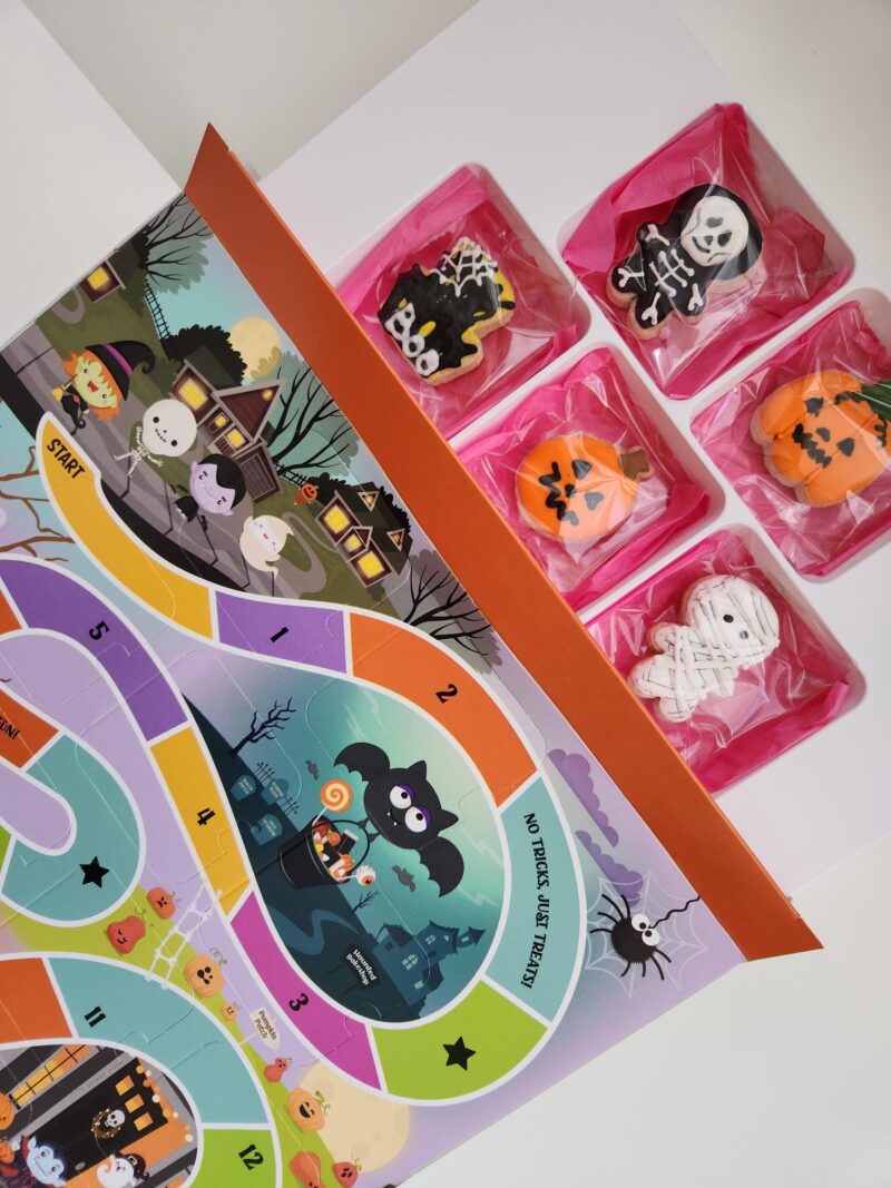 Helloween theme cookies decorated  kids size small one bite cookie ghost pumpkin skeleton 13 mini cookies in a gift play box - Image 3