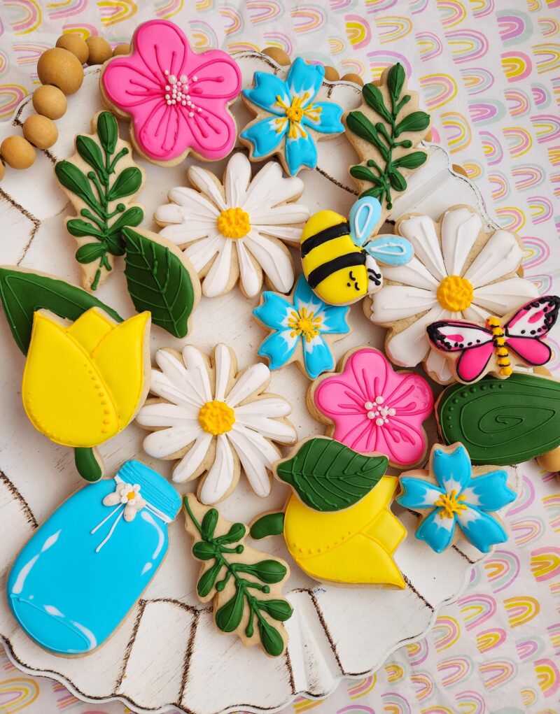 Bouquet of flowers cookies  floral design  summer cookie bouquet in jar bamble bee butterfly moms day woman girl teenager annyversary gift - Image 2