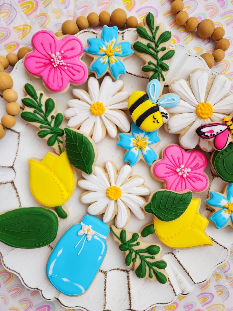 Bouquet of flowers cookies  floral design  summer cookie bouquet in jar bamble bee butterfly moms day woman girl teenager annyversary gift - Image 3