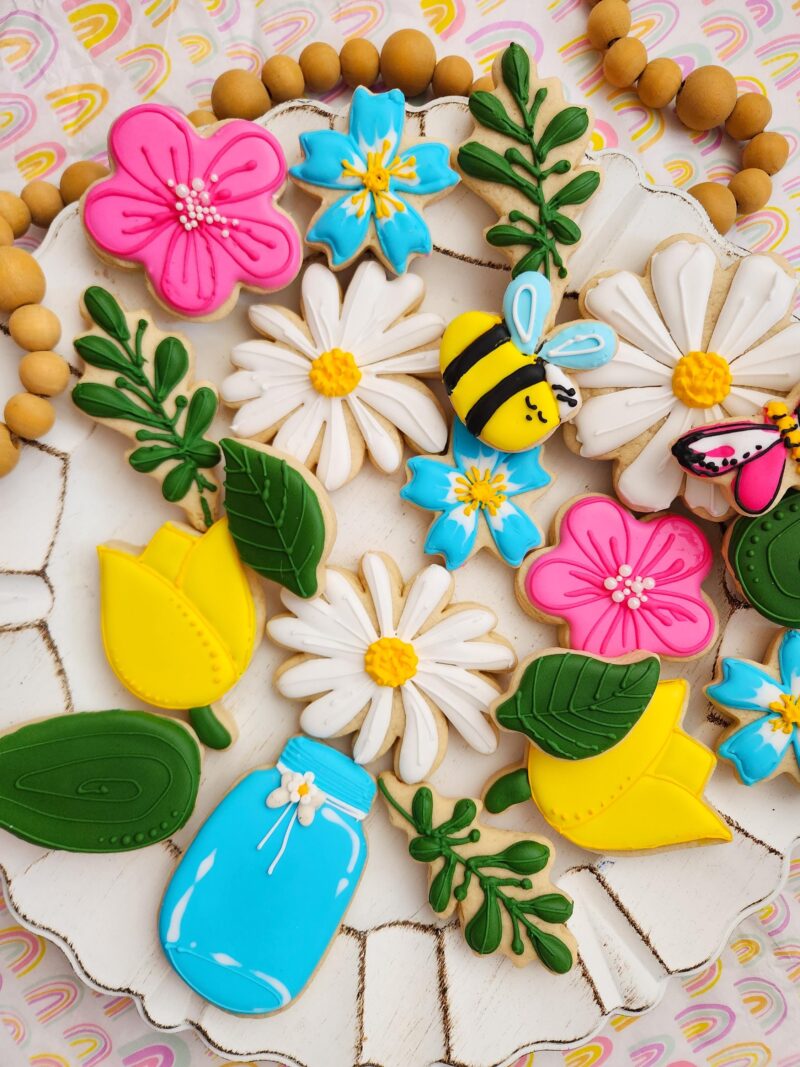 Bouquet of flowers cookies  floral design  summer cookie bouquet in jar bamble bee butterfly moms day woman girl teenager annyversary gift - Image 5