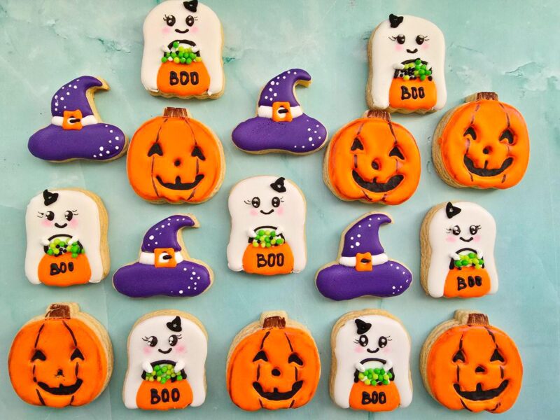 Heloween cute ghost orange fun cute helloween cookies decorated  pumpkin witch hat set of cookies in a cute box - Image 3