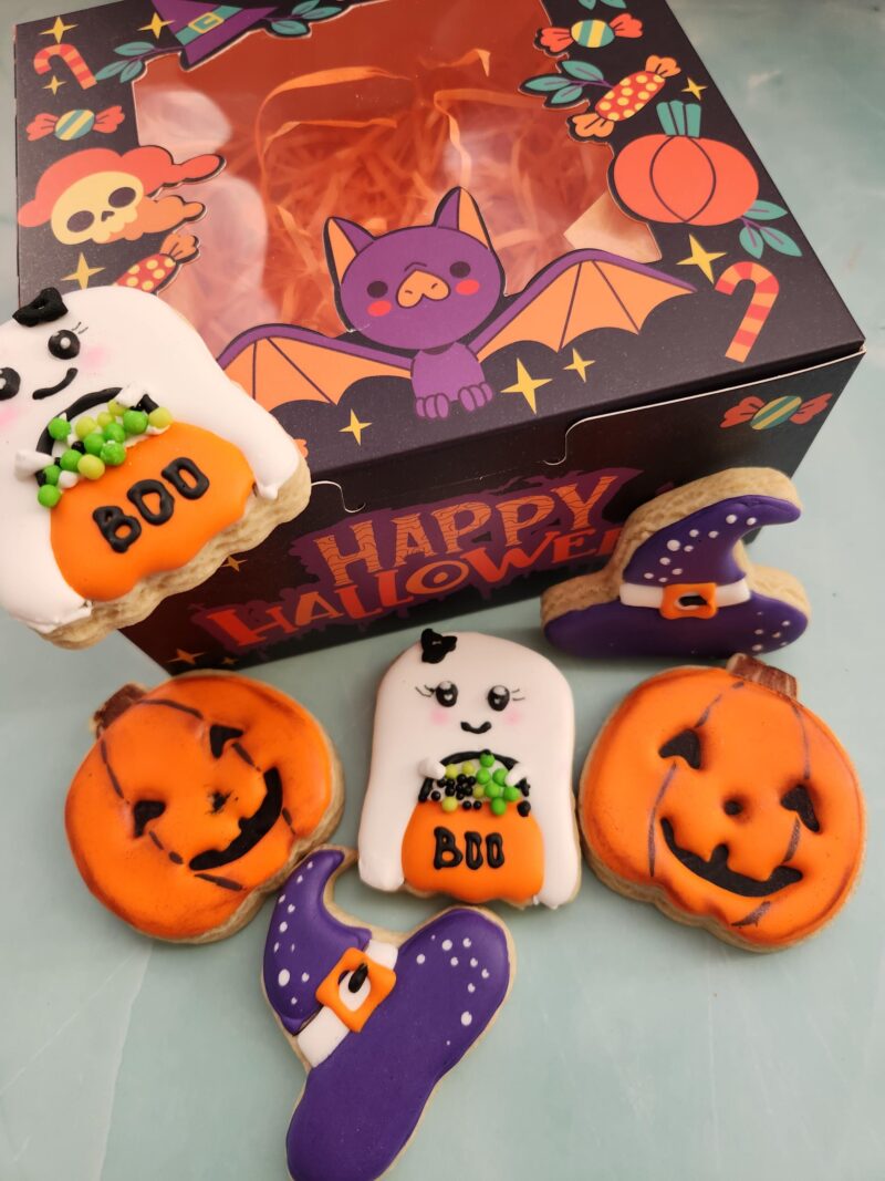 Heloween cute ghost orange fun cute helloween cookies decorated  pumpkin witch hat set of cookies in a cute box - Image 5