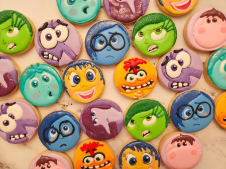 Inside out decorated cookies boy girl birthday round cookie multicolor gift present cartoon characters kids favorite