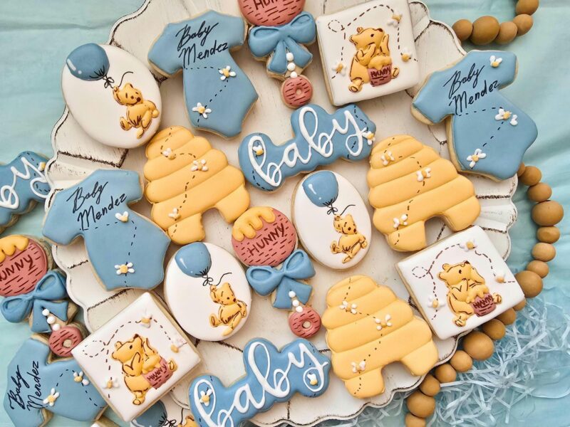 Winnie the pooh girl baby shower reveal party it's  a boy or girl blue pink biege yellow  pastel colors honey funny onesie bees  cookies - Image 6