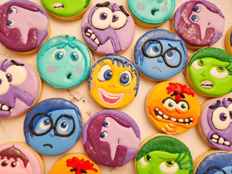 Inside out decorated cookies boy girl birthday round cookie multicolor gift present cartoon characters kids favorite - Image 3