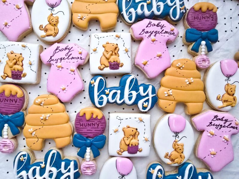 Winnie the pooh girl baby shower reveal party it's  a boy or girl blue pink biege yellow  pastel colors honey funny onesie bees  cookies - Image 2