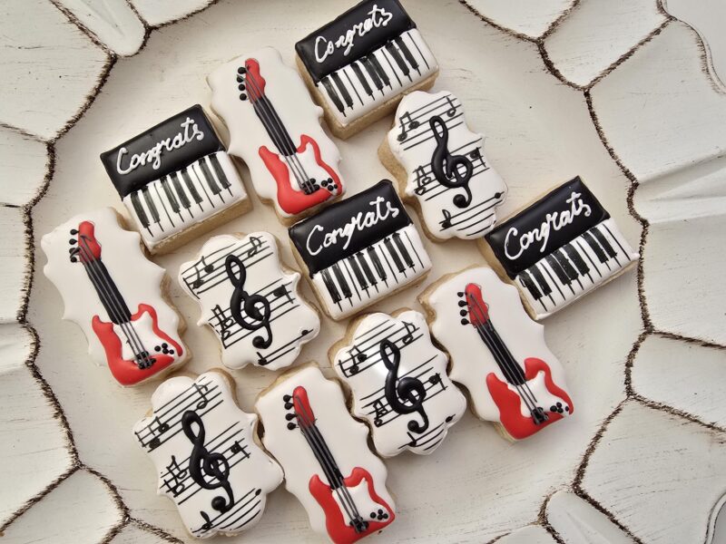 Mini music notes piano guitar shugar cookies 2 inch set red white congrats  congratulations musician gift present best for music teacher - Image 8