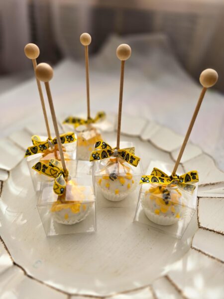 cake pops honey and bee winnie the pooh  mommy to be bee reveal party baby shower annyversary cake pop on a stand