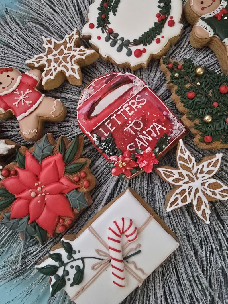 Gingerbread man boy girl  christmas mail box shugar cookies  christmas tree poinsettia  gift red green color letters for santa cookies - Image 2