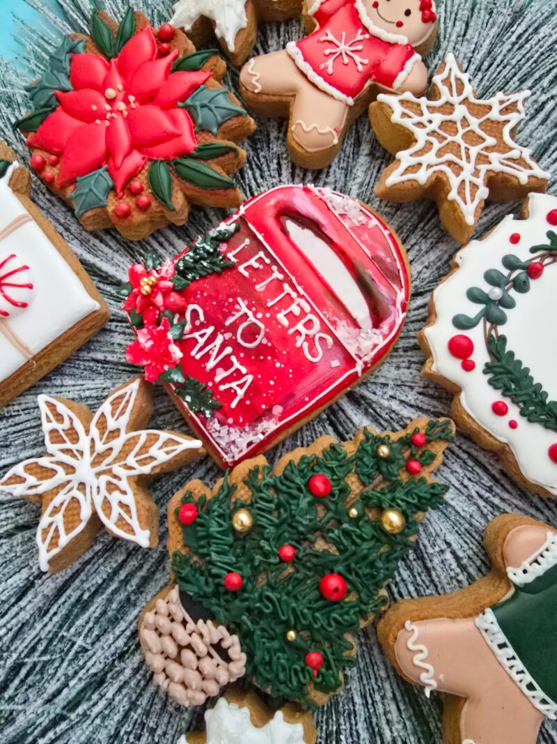 Gingerbread man boy girl  christmas mail box shugar cookies  christmas tree poinsettia  gift red green color letters for santa cookies - Image 6