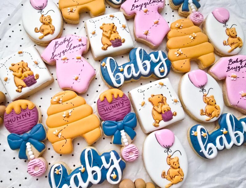 Winnie the pooh girl baby shower reveal party it's  a boy or girl blue pink biege yellow  pastel colors honey funny onesie bees  cookies - Image 4