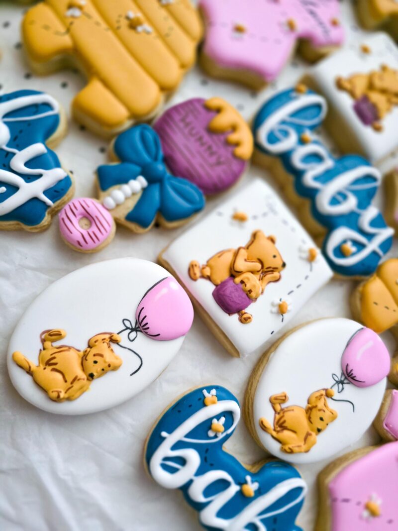 Winnie the pooh girl baby shower reveal party it's  a boy or girl blue pink biege yellow  pastel colors honey funny onesie bees  cookies - Image 5