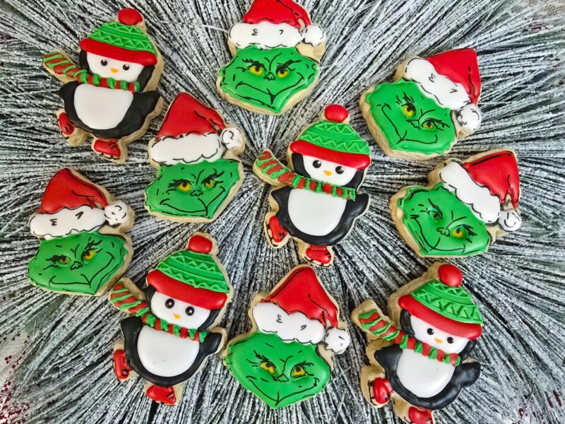 Grinch christmas shugar cookies  gift red green color from scratch hand painted customized gingerbread  vanilla cookie - Image 6