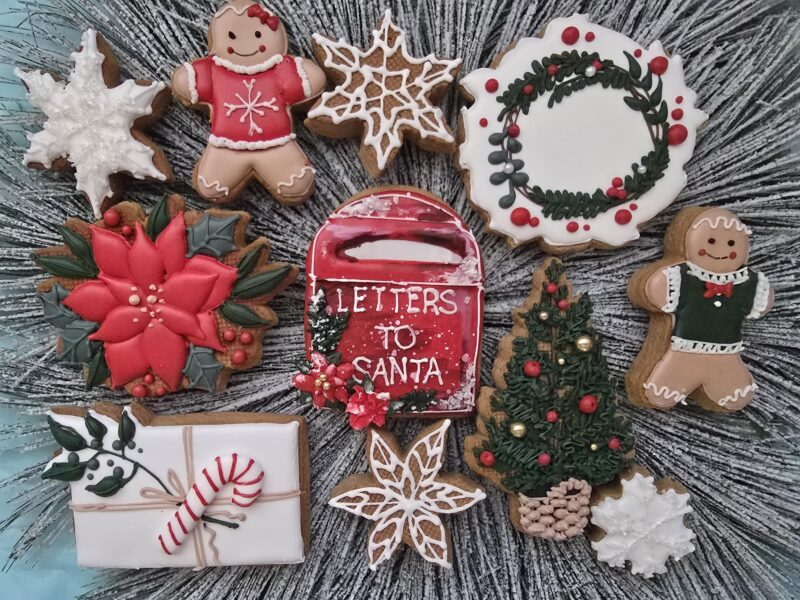 Gingerbread man boy girl  christmas mail box shugar cookies  christmas tree poinsettia  gift red green color letters for santa cookies - Image 3
