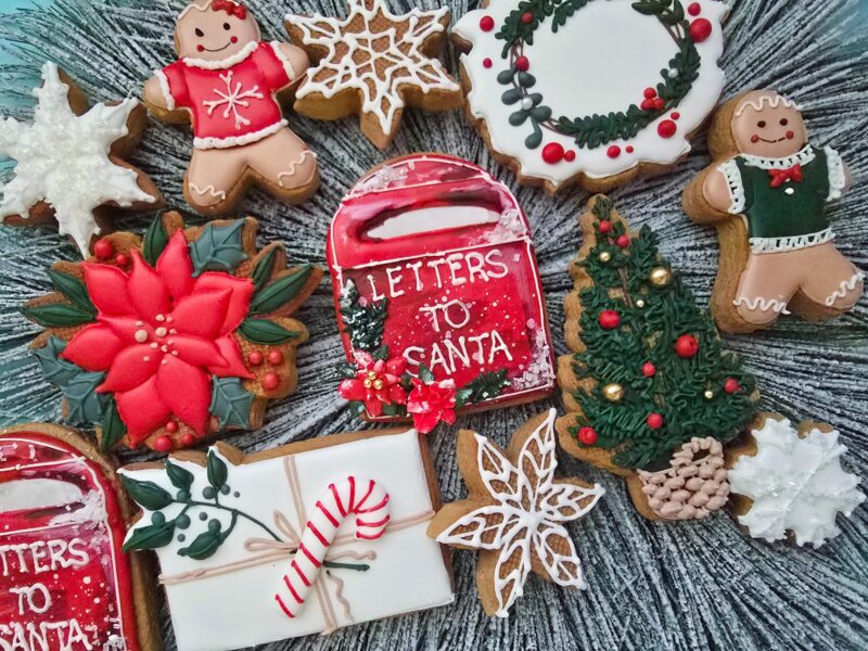 Gingerbread man boy girl  christmas mail box shugar cookies  christmas tree poinsettia  gift red green color letters for santa cookies - Image 4