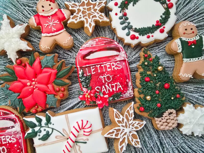 Gingerbread man boy girl  christmas mail box shugar cookies  christmas tree poinsettia  gift red green color letters for santa cookies - Image 5