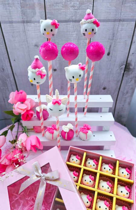 Hello kitty cake pops baby shower annyversary  birthday party pink white set of candies kitten pop