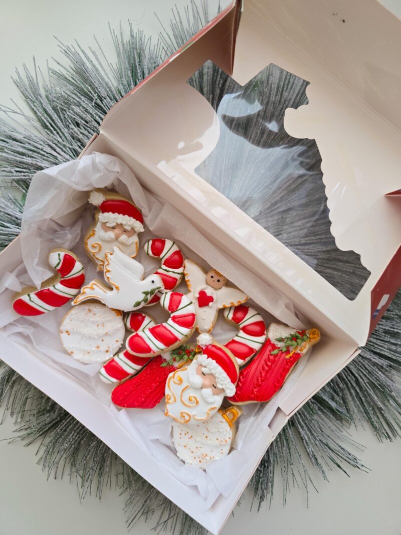Christmas mini cookies in a box, Santa deer angel dove candy cane shugar cookie from scratch - Image 2