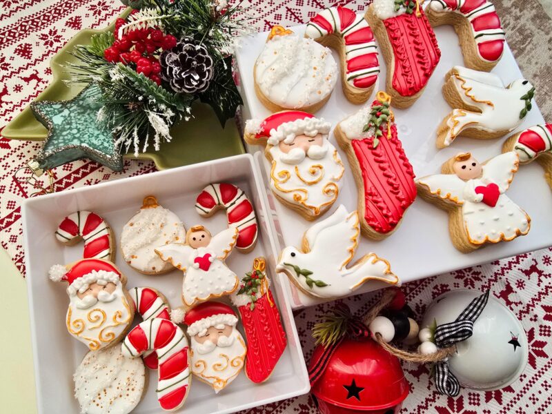 Christmas mini cookies in a box, Santa deer angel dove candy cane shugar cookie from scratch