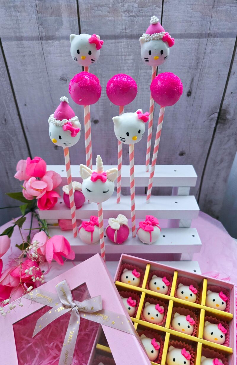 Hello kitty cake pops baby shower annyversary  birthday party pink white set of candies kitten pop - Image 7