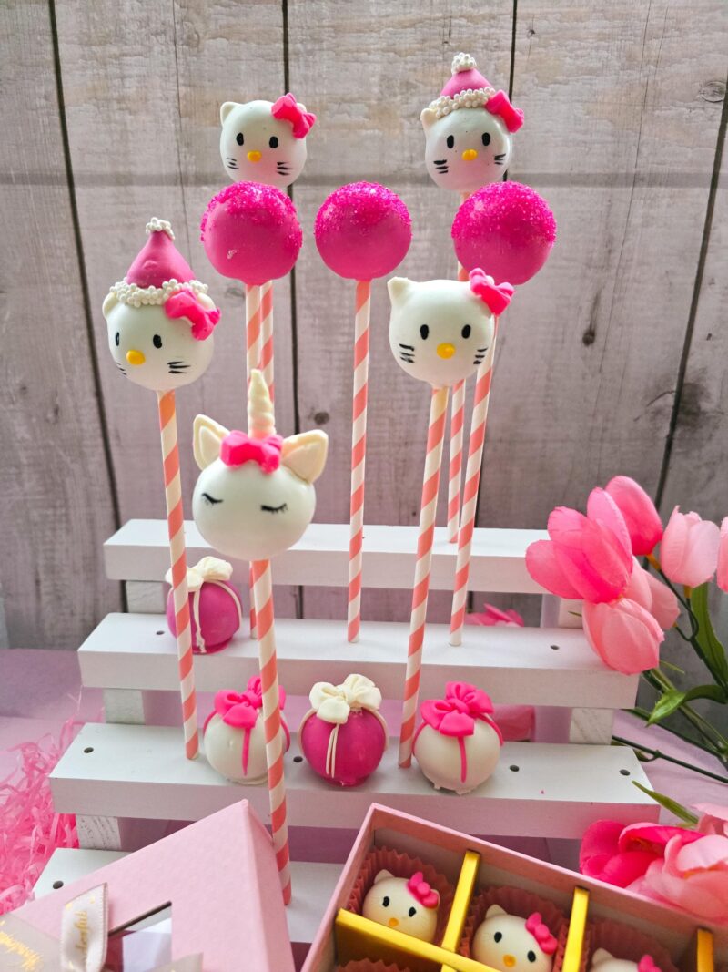 Hello kitty cake pops baby shower annyversary  birthday party pink white set of candies kitten pop - Image 5