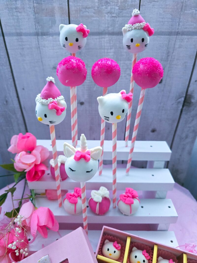 Hello kitty cake pops baby shower annyversary  birthday party pink white set of candies kitten pop - Image 3