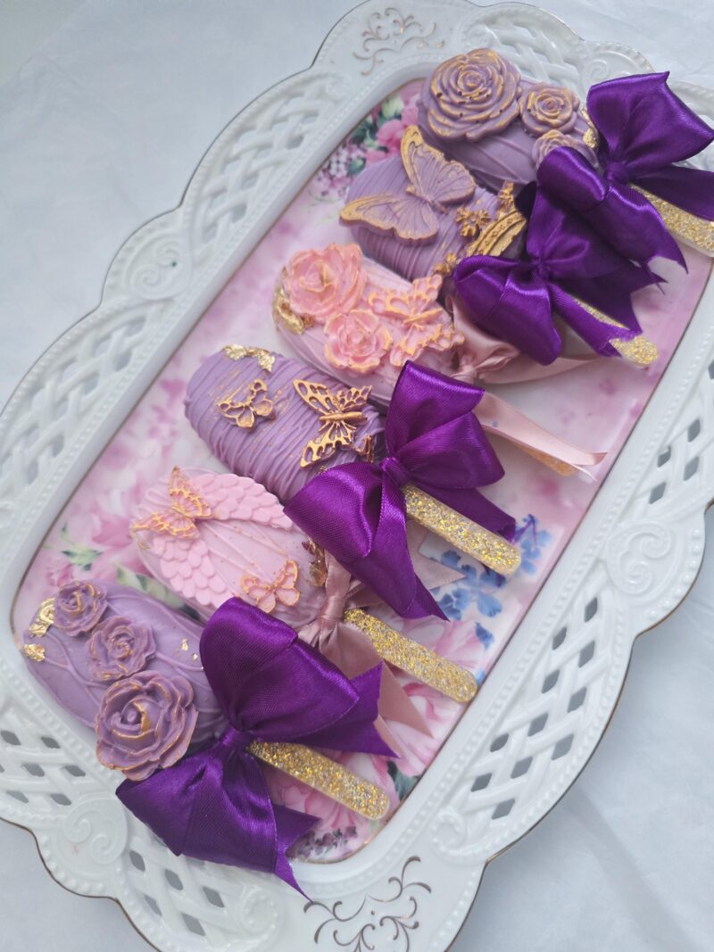 Cake sicles pink blue purple with bow shine pops cicles  wedding annyversary baby shower birthday sweet table gold frame butterflys - Image 2