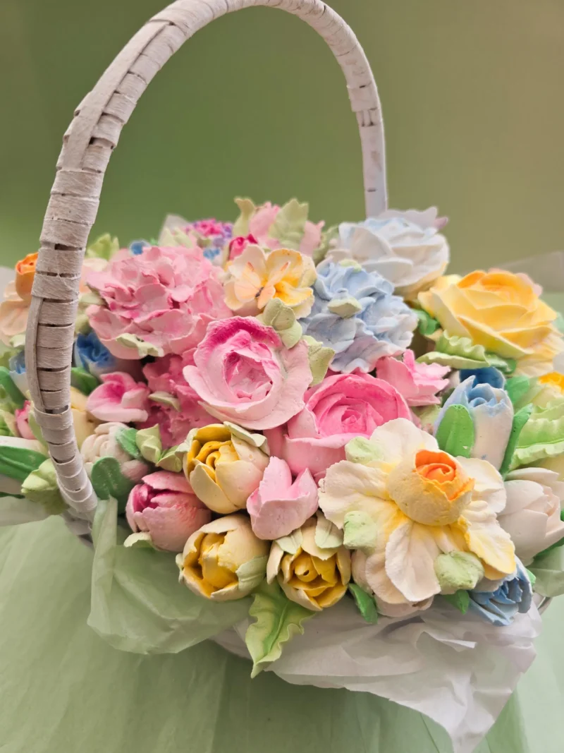 Adorable basket marshmallow zephyr flowers rose hydrangea tulips adorable present for mom day birthday  anniversary - Image 4