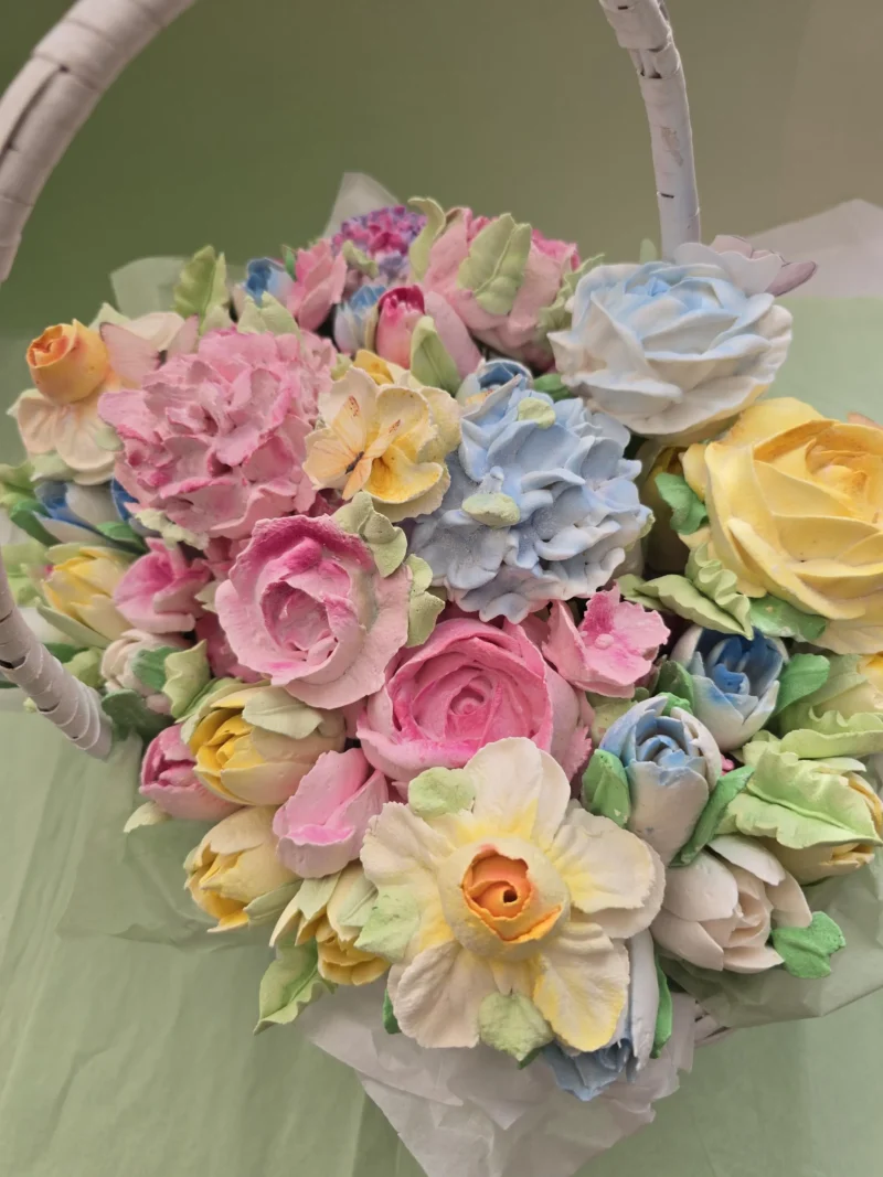 Adorable basket marshmallow zephyr flowers rose hydrangea tulips adorable present for mom day birthday  anniversary - Image 5