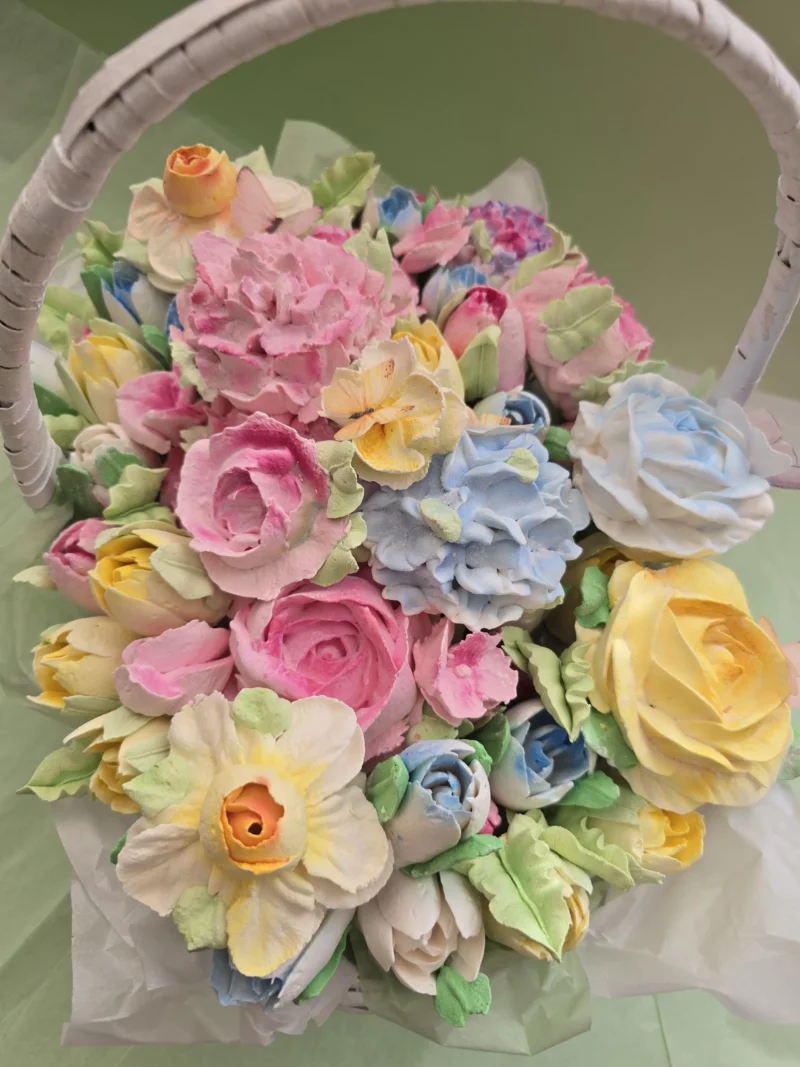Adorable basket marshmallow zephyr flowers rose hydrangea tulips adorable present for mom day birthday  anniversary - Image 6