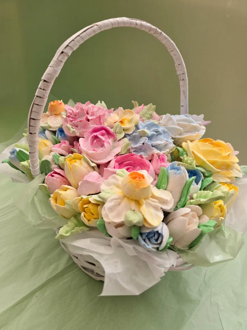 Adorable basket marshmallow zephyr flowers rose hydrangea tulips adorable present for mom day birthday  anniversary - Image 7