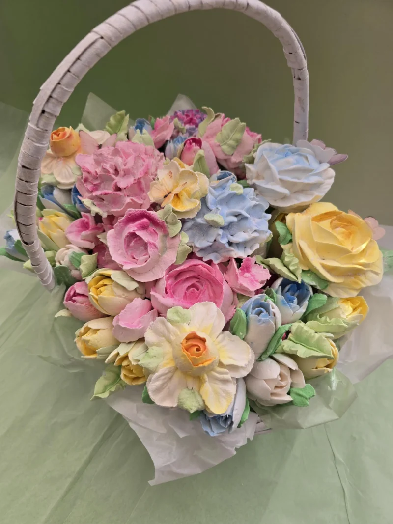 Adorable basket marshmallow zephyr flowers rose hydrangea tulips adorable present for mom day birthday  anniversary - Image 9