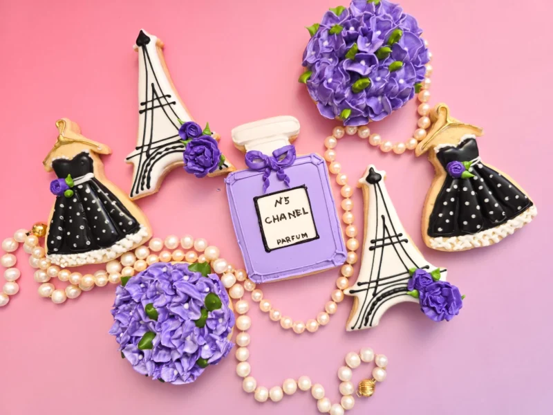 Paris set of decorated cookies  floral perfume chanel design tower eiffel moms day bridal shower woman girl teenager anniversary gift 1 dozen - Image 6