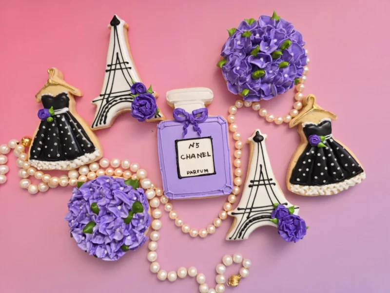 Paris set of decorated cookies  floral perfume chanel design tower eiffel moms day bridal shower woman girl teenager anniversary gift 1 dozen - Image 5