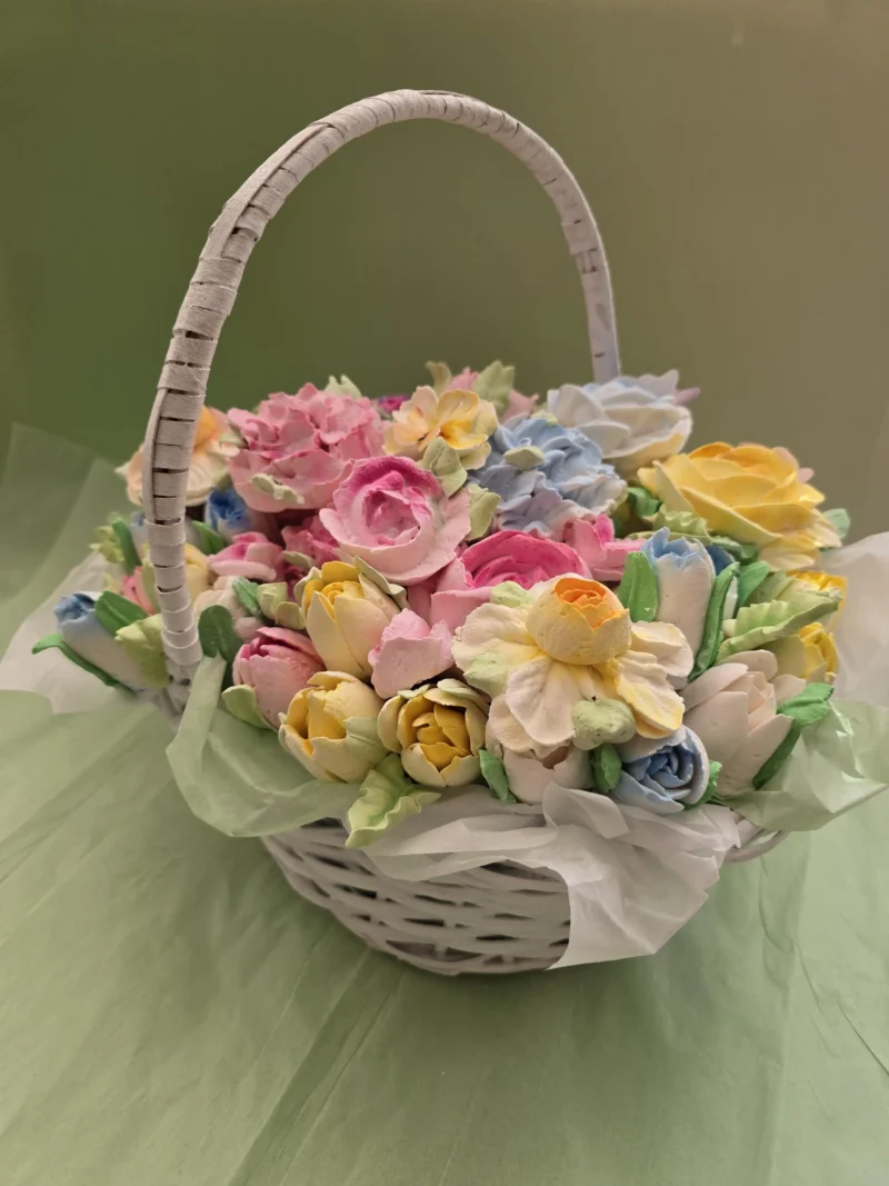 Adorable basket marshmallow zephyr flowers rose hydrangea tulips adorable present for mom day birthday  anniversary - Image 10